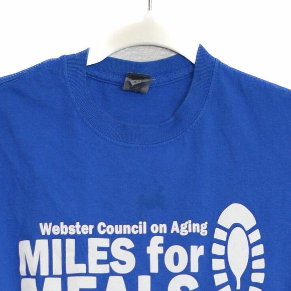 Gildan Mens Blue T-Shirt Miles for Meals 5K Run & Walk Graphic Tee Crew SS Small - Picture 3 of 6